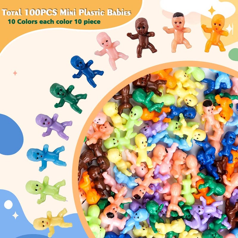 JUXINGDAZYF Mini Plastic Babies, 100 Pieces King Cake Baby Mini Plastic Babies Doll for Baby Shower Party Favors Ice Cube Game Party Decorations 10 Colors Plastic Dolls - Image 3